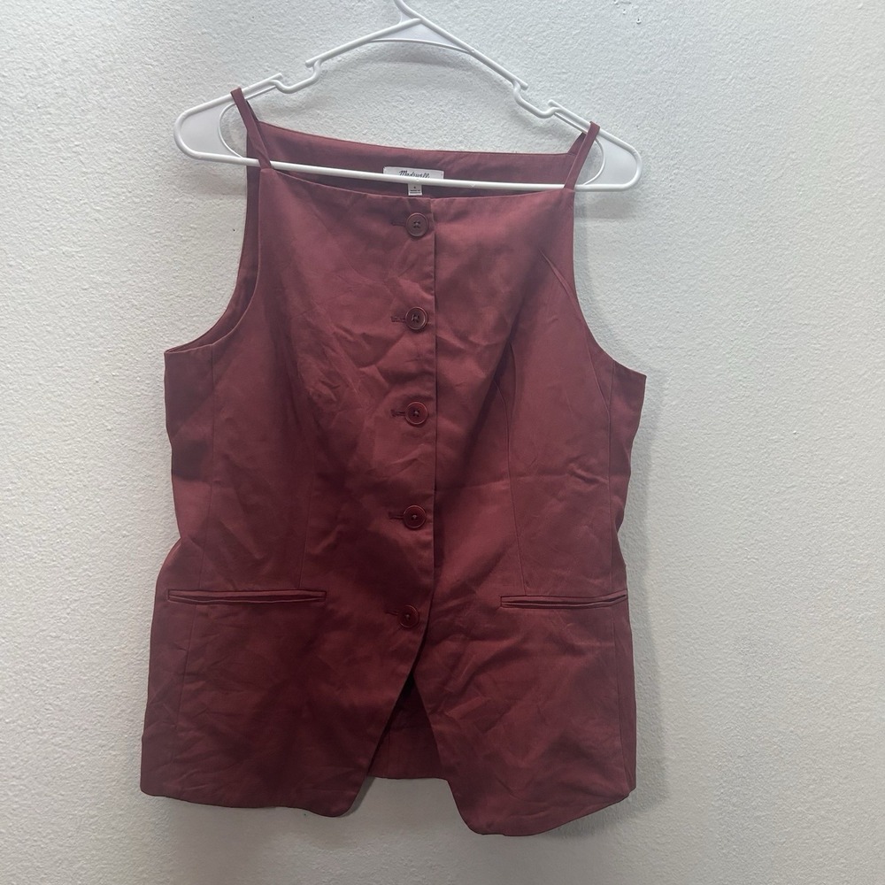 Madewell Rust Red Button-Front Square Neck Tank Vest Tank Top 6 chic - Picture 2 of 5
